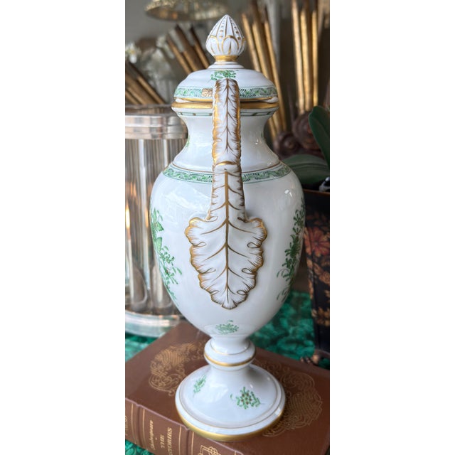 Mid 20th Century Large Herend Hungarian Porcelain Chinese Bouquet Urn - 14.5” Green For Sale - Image 5 of 7