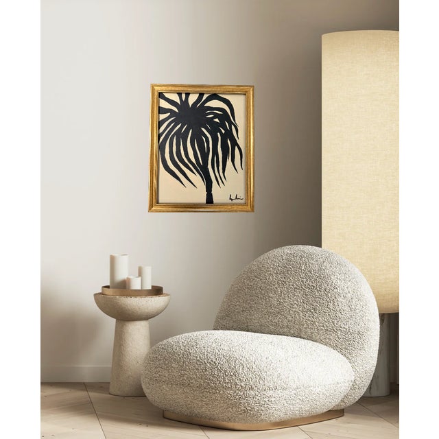 Bryan Boomershine, original abstract Mid-Century Inspired Painting in cream and black with a gold frame. This painting...