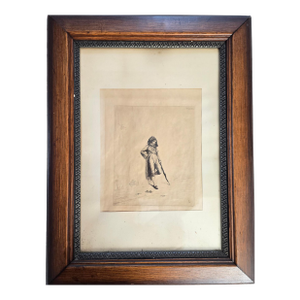 1883 Original Etching the Loafer by Ignaz Marcel Gaugengigl in Ornate Antique Wood Frame