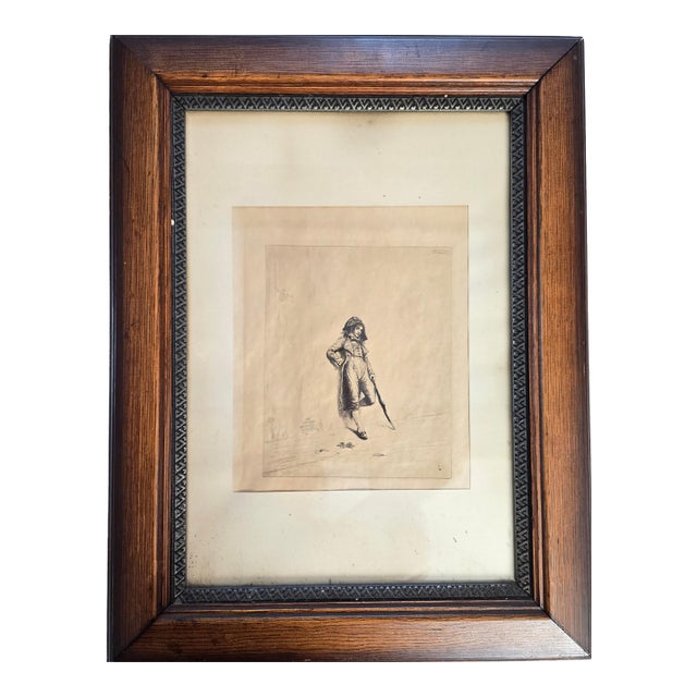 Early 19th Century Ignaz Marcel Gaugengigl "The Loafer" Etching in Antique Wood Frame For Sale
