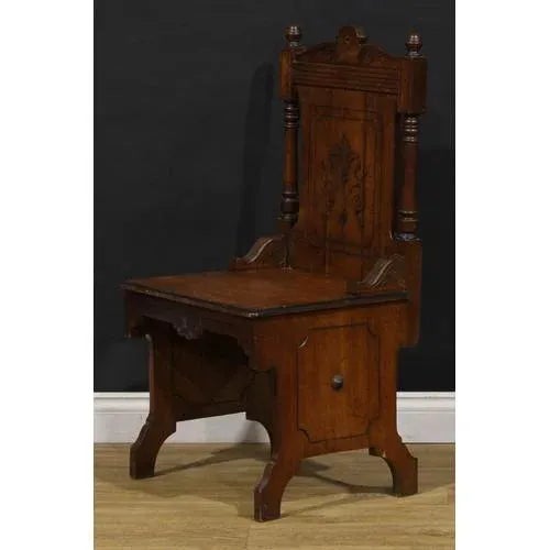 A Pair of Late 19th Century English Arts & Crafts Oak Hall Chairs For Sale - Image 4 of 5