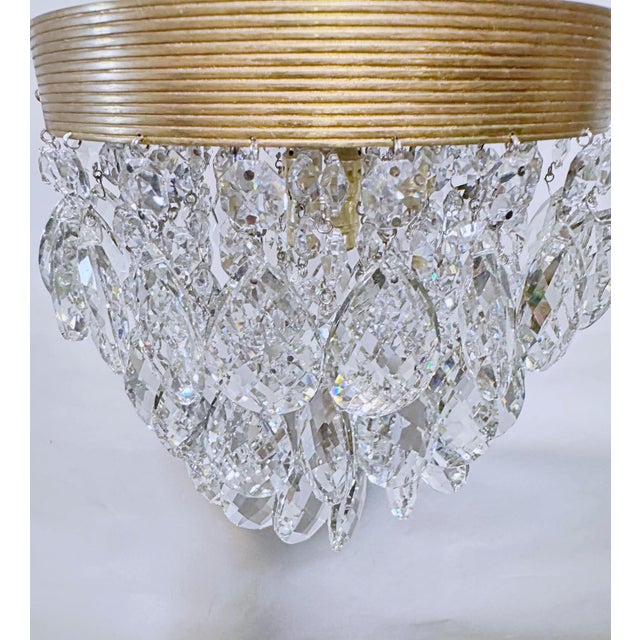 1960s Vintage Crystal Upside Down Layer Cake Chandelier With Decorative Brass Frame For Sale - Image 5 of 9