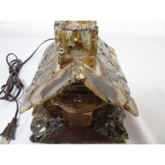 Mid-Century Modern Handmade Sliced Agate ~ Stone Church Art Sculpture ~ Lamp & Music Box ~ Vintage Wedding Chapel Diorama For Sale - Image 3 of 18