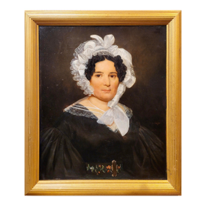 Portrait of a Lady Wearing a White Lace Bonnet-19th Century Oil Painting
