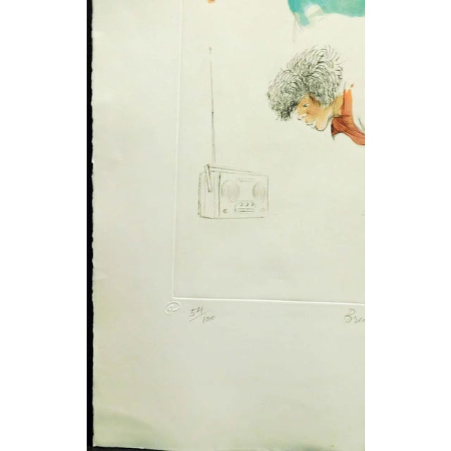 Paper William Papas "Breakdancers" Signed & Numbered Hand Colored Etching For Sale - Image 7 of 7