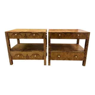 Pair of Burl Wood Nightstands From Made Goods For Sale