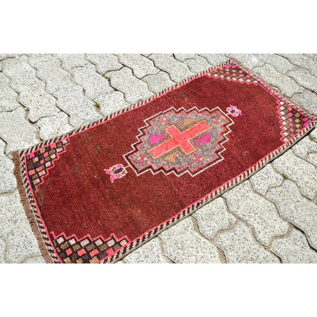 Vintage Burgundy Muted Pastel Small Rug For Sale - Image 4 of 6