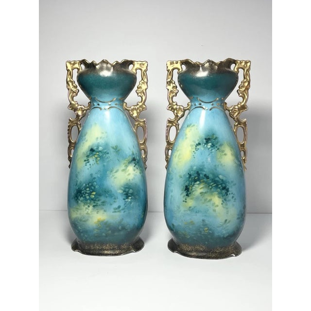 Carlsbad Porcelain 1890s Victoria Carlsbad Austria Art Nouveau Art Nouveau Portrait Vases - Pair For Sale - Image 4 of 9