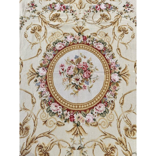 Ivory French Style Ivory & Red Needlepoint Area Rug 8' X 10' For Sale - Image 8 of 9