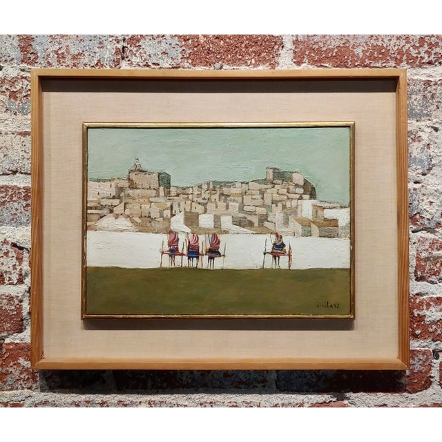 Nicola Simbari -Old Town Landscape With Wine Carts-1956 Oil Painting For Sale - Image 11 of 11