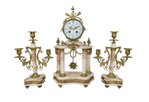 19th Century Louis XVI Style Marble and Bronze Chimney Clocks, Set of 3
