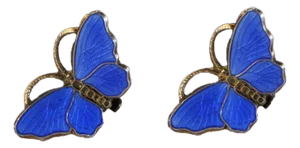 Vintage Norwegian Silver and Enamel Butterfly Ear Clips from Opro, Set of 2