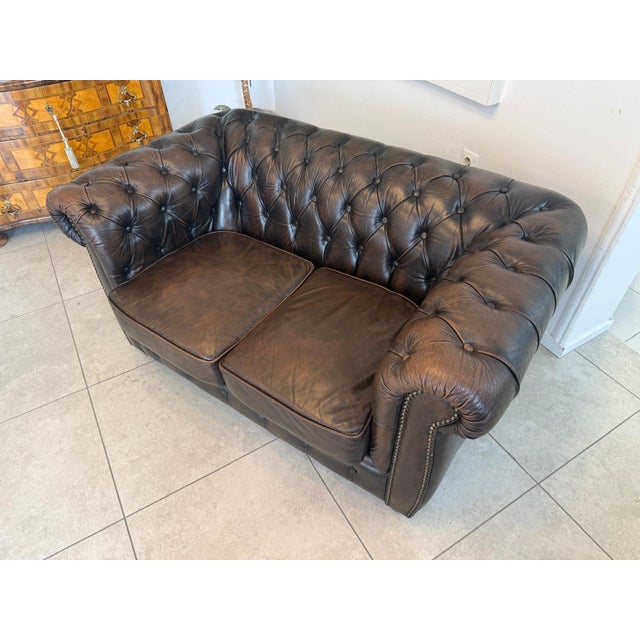 Animal Skin Chesterfield Two-Seater Club Sofa in Brown, Austria For Sale - Image 7 of 14