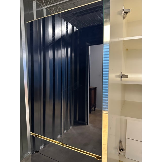 1960s Pair of Navy Blue Glass and Brass Ello Wardrobe Cabinets For Sale - Image 11 of 12