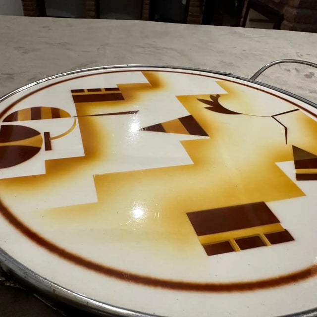 1930s Art Deco Bauhaus Air Brushed Ceramic and Silver Plate German Round Tray For Sale - Image 6 of 9