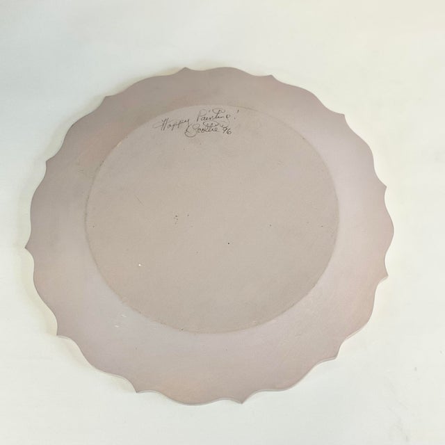 1990s 1996 Vintage Boho Chic Mexican Hand-Painted Wood Plate. For Sale - Image 5 of 9