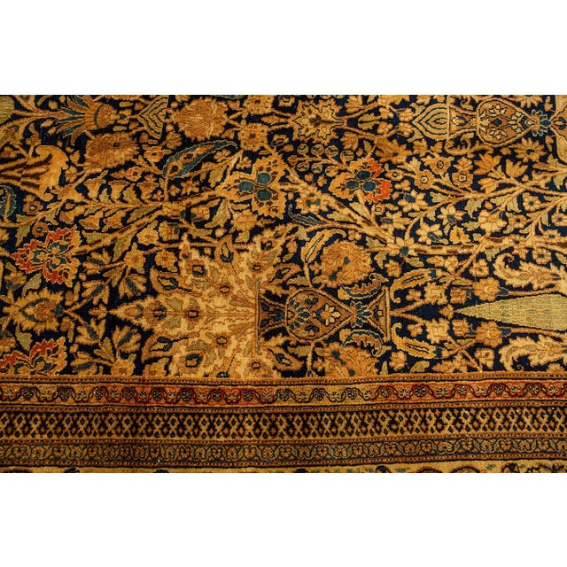 1820s Antique Navy Cypress Tree Knotted Wool Persian Mashad Gallery Khorasan Rug For Sale In New York - Image 6 of 9