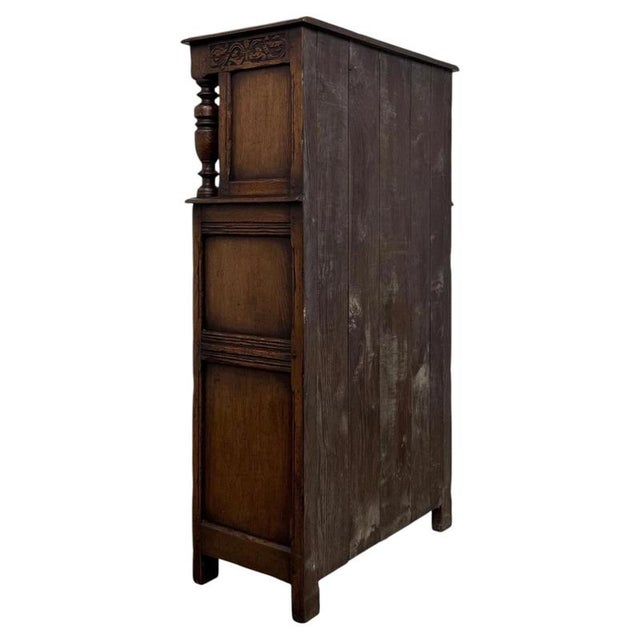 Brown Antique English Narrow Carved Oak Court Cabinet, 1900s For Sale - Image 8 of 11