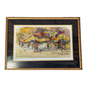 Watercolor Dragon Painting for Chinese New Year With Gold Frame