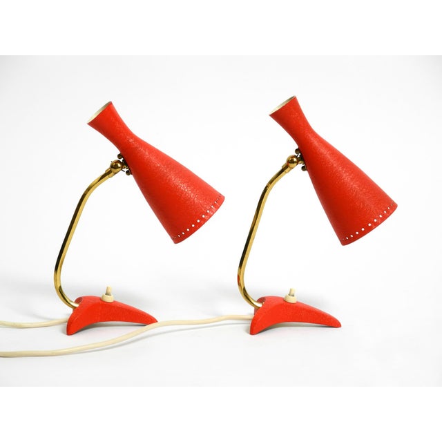 Pair of beautiful red mid century modern diabolo crowfoot table lamps. manufactured by cosack. Made in germany. very nice...