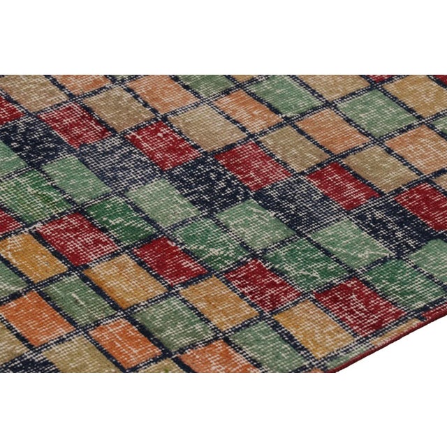 Traditional Vintage Distressed Runner Rug, Mosaic Multicolor Geometric Design - Rug & Kilim For Sale - Image 3 of 8