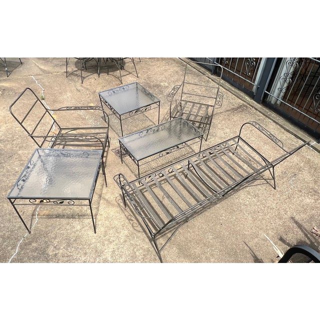 Mid-Century Modern Vintage Mid-Century Russell Woodard Wrought Iron Patio Set, Attributed, 6 Pieces For Sale - Image 3 of 16