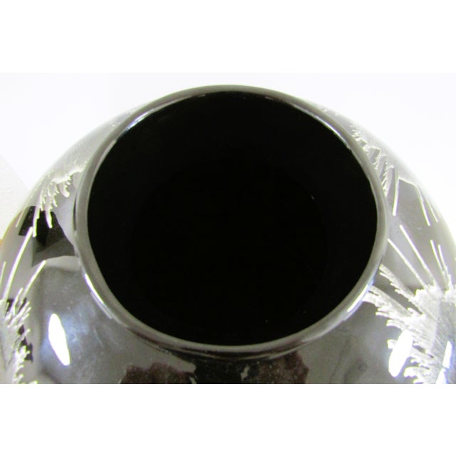 Black Vintage 1960s Large Black Lacquer Over Bamboo Urn Vase With Silver Floral Design For Sale - Image 8 of 9