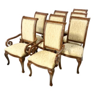 1990s Vintage Thomasville Biedermeier French Empire Neoclassical Scrolled Arm Dining Chairs - Set of 8 For Sale