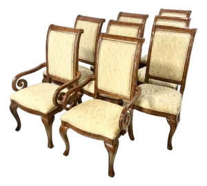 1990s Vintage Thomasville Biedermeier French Empire Neoclassical Scrolled Arm Dining Chairs - Set of 8