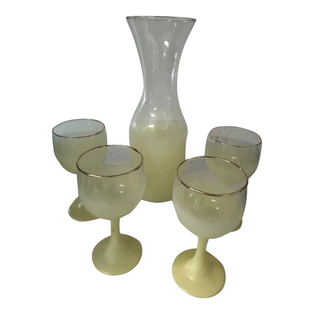1960s Blendo Carafe and Wine Glass Set- 5 Pieces For Sale