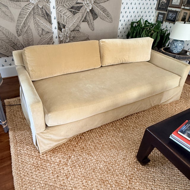 Gold Skirted Bench Seat Sofa For Sale - Image 8 of 13