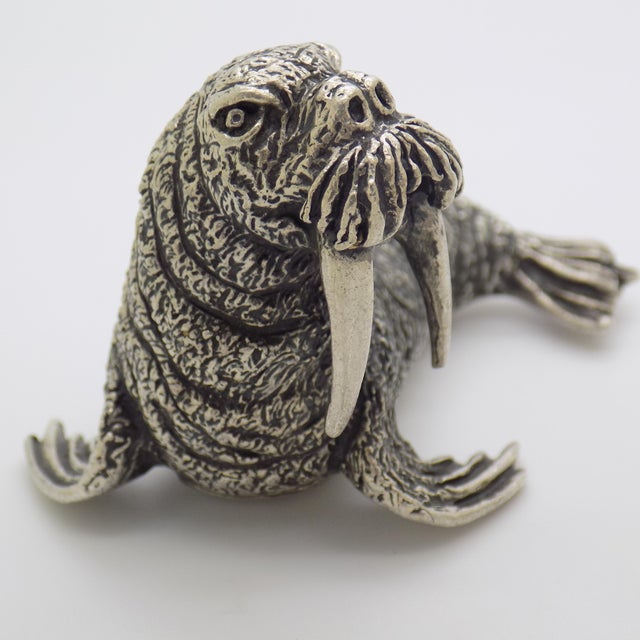 Silver Large Vintage Italian Silver 800 Walrus Sculpture by Mario Cerruti, Arezzo, 1950s For Sale - Image 8 of 13