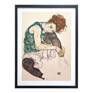 Egon Schiele Vintage 1998 Lithograph Print Framed Expressionist Fine Art Poster " La Femme De l'Artiste " 1917 For Sale