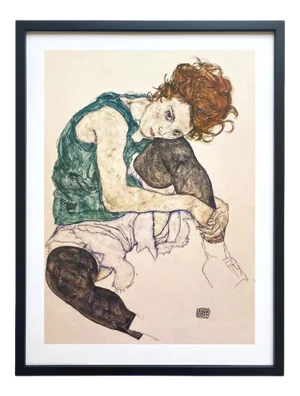 Egon Schiele Vintage 1998 Lithograph Print Framed Expressionist Fine Art Poster " La Femme De l'Artiste " 1917