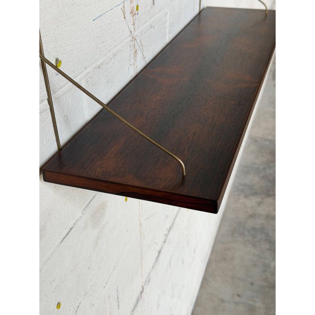 Rosewood Wall Shelf With Brass Brackets Danish Mid-Century Modern 1960s For Sale - Image 4 of 10