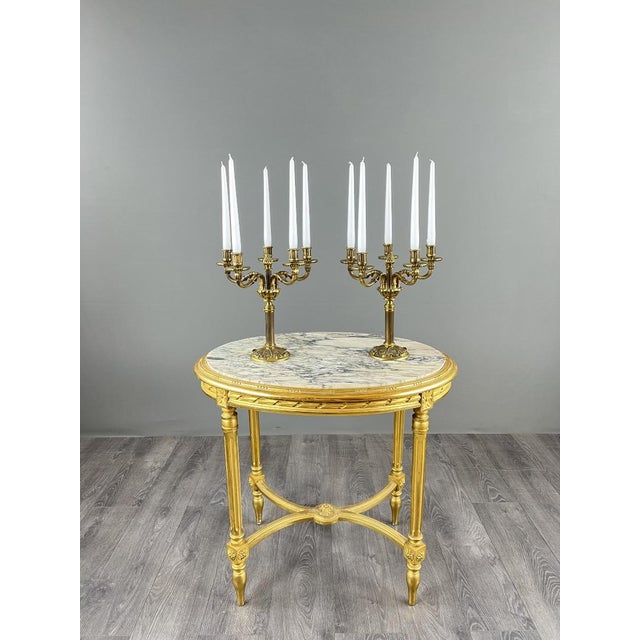 20th Century Louis XVI Five-Light Gilt Bronze Candelabra, Set of 2 For Sale - Image 3 of 13