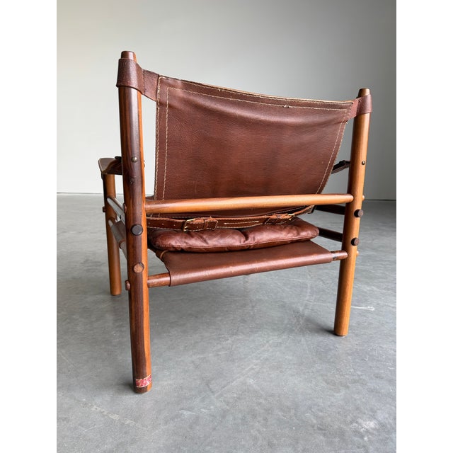 Arne Norell Mid Century Arne Norell Sirocco Rosewood and Brown Leather Safari Chair Pair For Sale - Image 4 of 12
