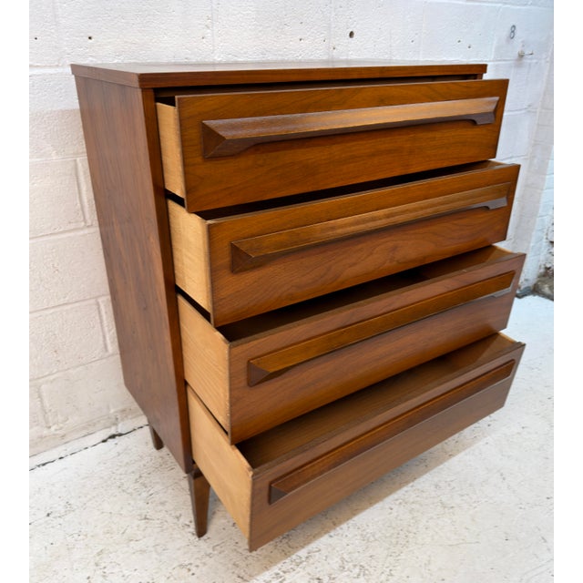 Vintage MCM Four Drawer Walnut Highboy Dresser For Sale - Image 12 of 16