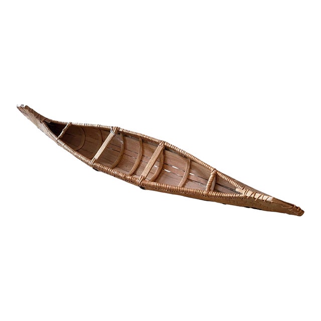 Vintage American Indian Canoe Toy Model Made of Birch Bark From the Northern Woodland Areas of the Eastern United States. For Sale