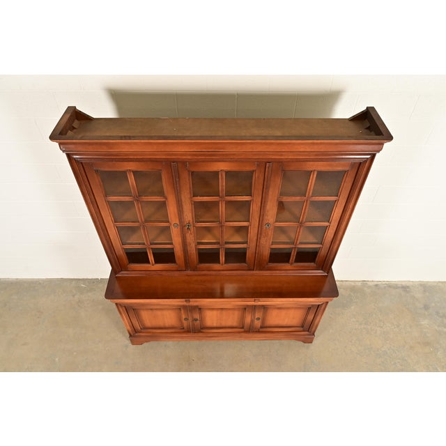 Grange French Louis Philippe Carved Cherry Wood Breakfront Bookcase Cabinet, Circa 1960s For Sale - Image 13 of 17