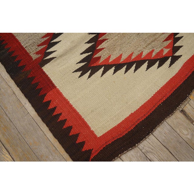 1930s Ivory Geoemtric Tribal American Navajo "Double Saddle" Rug 3' X 3'9" Flatweave Wool Carpet For Sale - Image 13 of 18