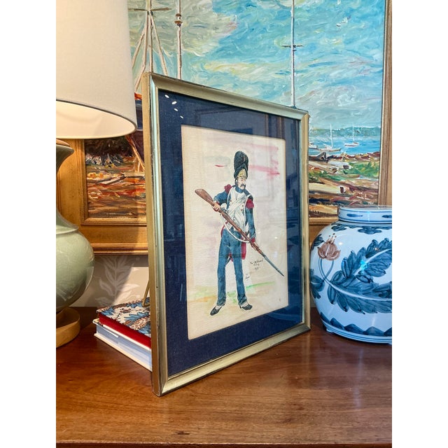 Paint 19th Century French and Polish Solider Portrait Watercolor Paintings in Gold Frame - a Pair For Sale - Image 7 of 10