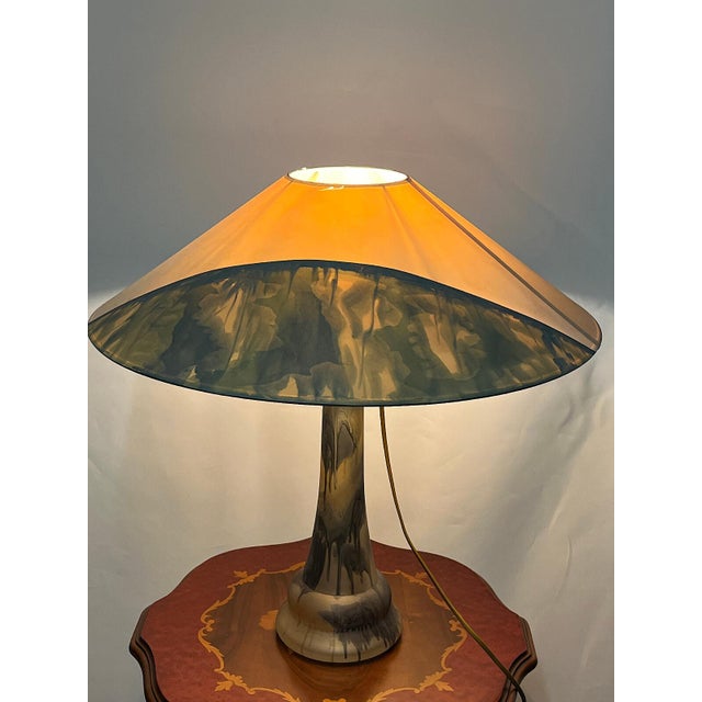 Green Pate De Verre Fabric Shade Table Lamp, 1950s For Sale - Image 8 of 12