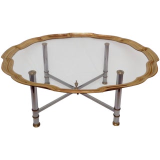 Labarge Scalloped Brass & Glass Coffee Table For Sale