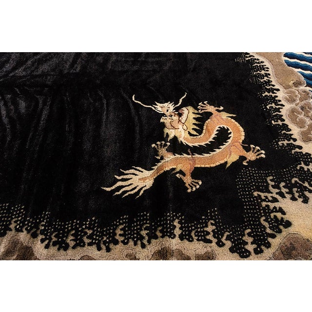 Early 20th Century 1920s Black Dragon Antique Chinese Peking Rug Handknotted Wool Carpet For Sale - Image 5 of 6