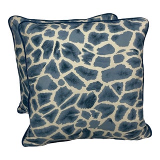 Thibaut Makena in Slate Blue Giraffe Pillows - Pair For Sale