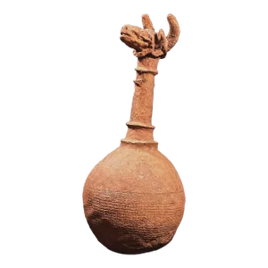 Antique Bambara Zoomorphic Elongated Neck Terracotta Ritual Vessel With Sgraffito Base (Mali)