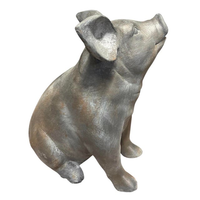 Vintage Cast Iron Sitting Pig Garden Statue For Sale - Image 4 of 12