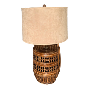 Vintage Coastal Woven Rattan Table Lamp With Sueded Shade