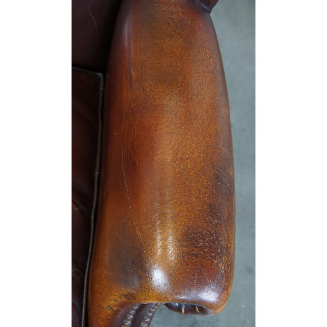 Brown English Dark Leather Wing Chair For Sale - Image 8 of 13